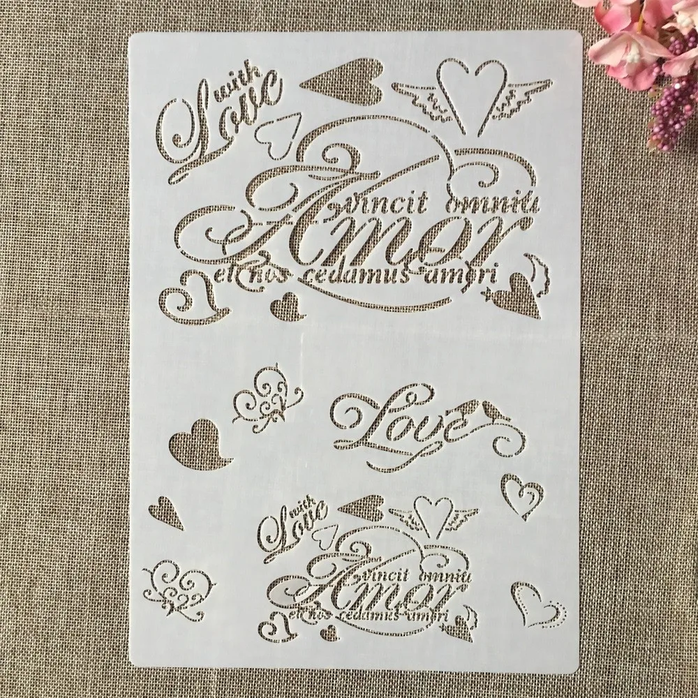 A4 29Cm Franse Amor Liefde Hart Diy Gelaagdheid Stencils Muur Schilderen Plakboek Kleuring Embossing Album Decoratieve Template