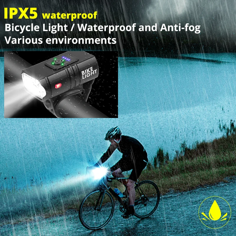 Super Bright Bicycle Light T6 LED USB Rechargeable Bike Light IPX5 Waterproof Powerful Light Aluminum Ultralight MTB Front Lamp