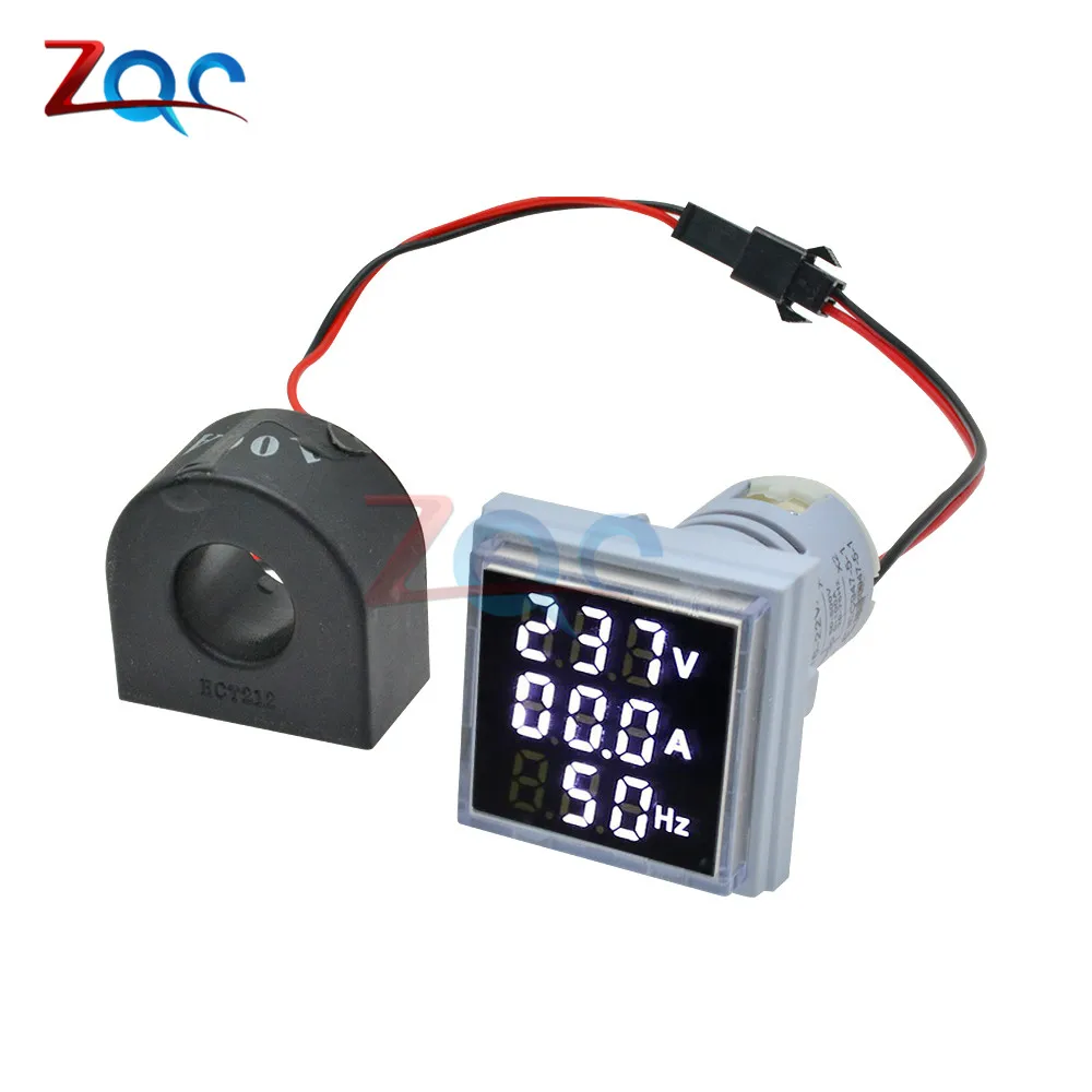 3 in 1 AC 60~500V Digital Voltmeter Ammeter HZ Hertz Frequency Meter 22mm Current Voltage Indicator Tester Amp Signal Light LED