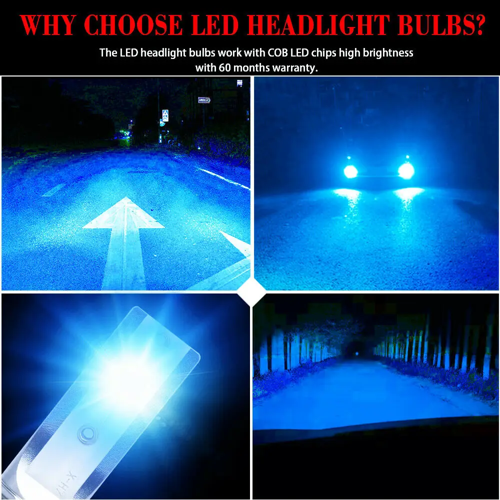 H11 LED Fog Light CREE Replacement Bulbs High Low Beam Headlight 10000K Blue 80W 