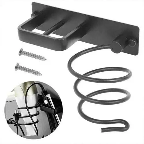Supporto da parete per asciugacapelli, adatto alla maggior parte degli asciugacapelli, autoadesivo o perforato, per bagno (argento) | Leroy Merlin