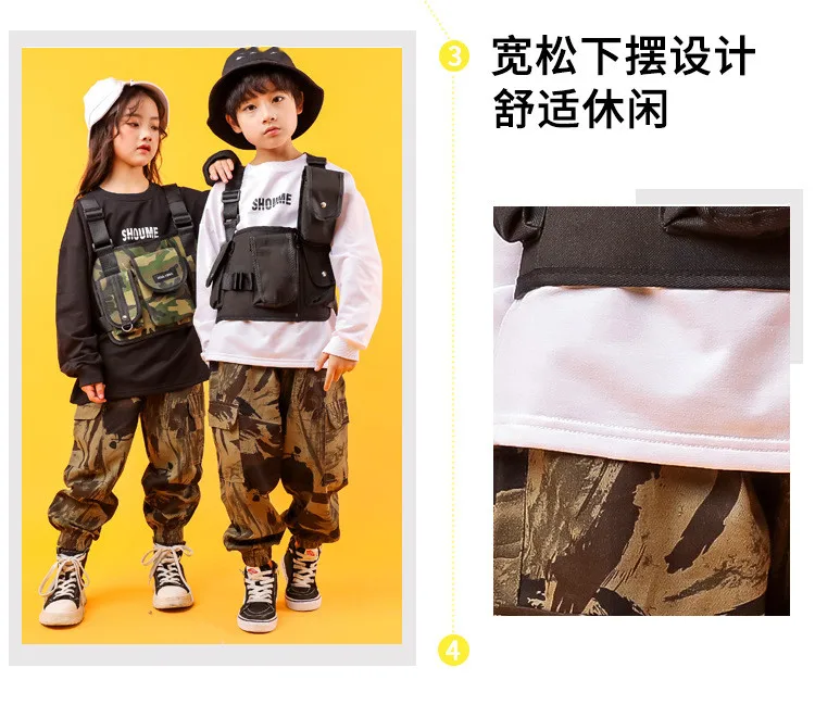 Children'S Hip-Hop Dance Clothes Kids Work Clothes Black White T-Shirt Pants Suit Hiphop Outfits Baby Girl Clothing Show Costume (6)