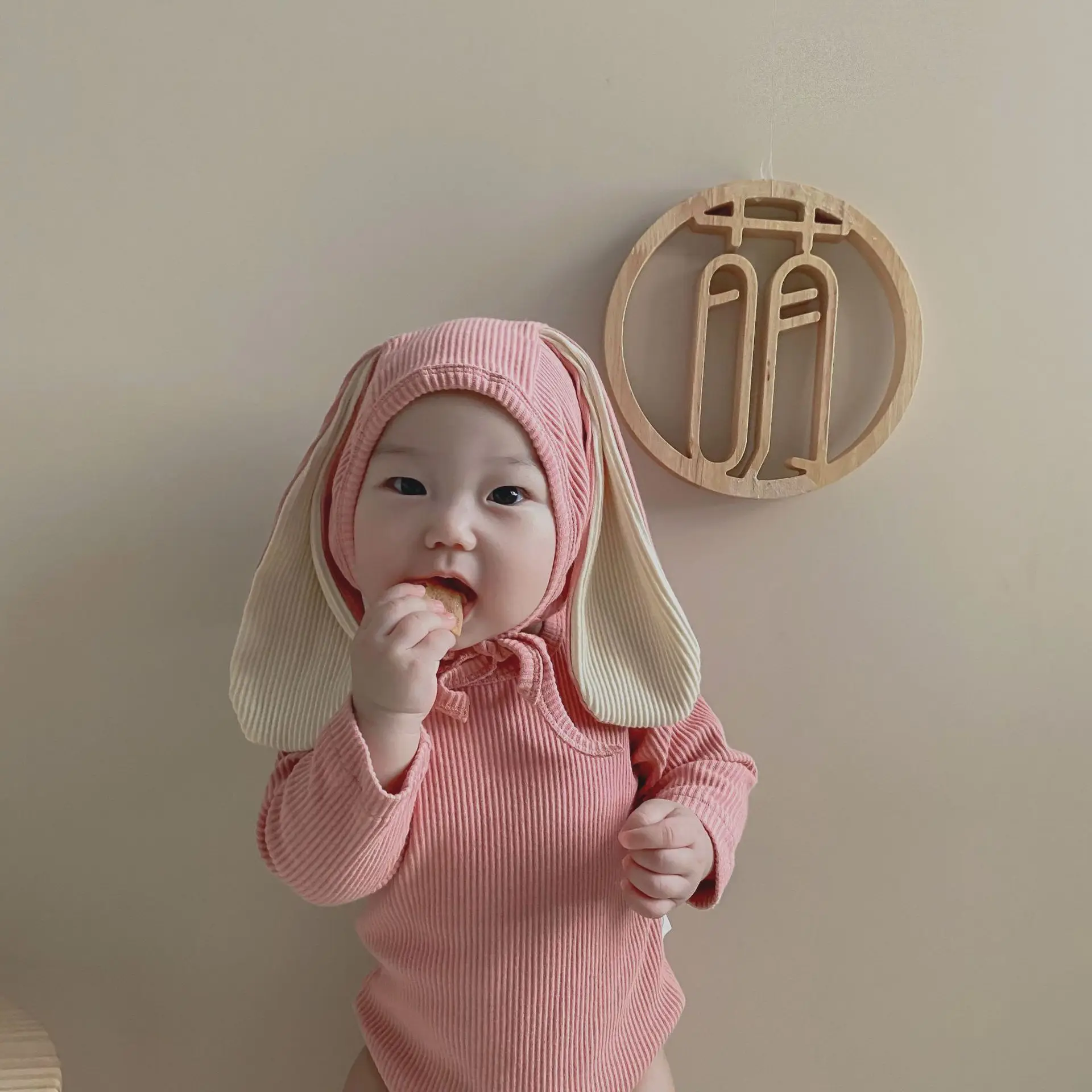 4PCS Summer Infant Newborn Baby Boys Girls Bodysuits Cute Bunny Ear Bodysuits Hat and Cocks Baby Clothes Jumpsuit Outfits 6