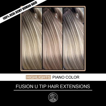 

Nail/U Tip Keratin Pre Bonded Real Remy Human Hair On Capsule Highlights Piano Blonde Color 0.8g/strand 16” 18” 20” 40g/pack
