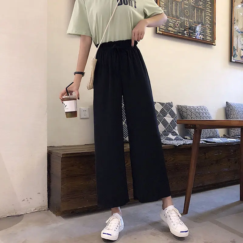 

Summer Pants For Women Wide Leg High Waist Women's Lace Up Wide Leg Pants Korean Casual Pink 2019 Autumn White Trousers