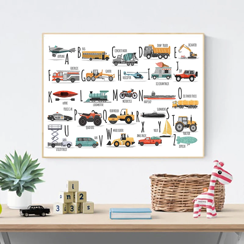 ABC Alphabet Car transportation print Boys kids room decor