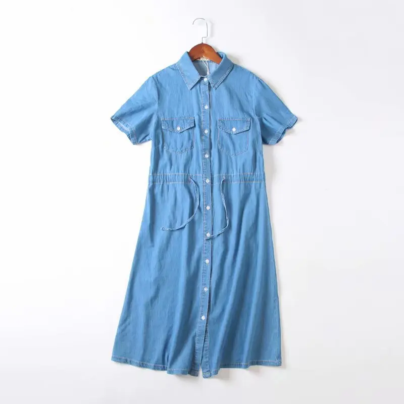 

Large Size Dress Summer New Style Skirt Plus-sized Fat Mm Korean-style Solid Color Waist Hugging Lace-up Short Sleeve Computer C