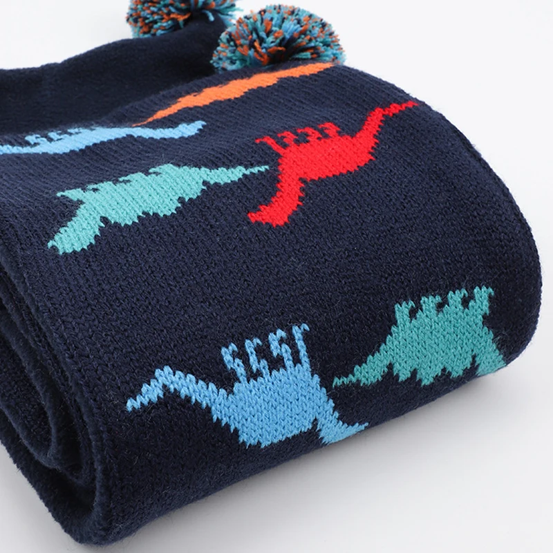 Детская шапка и шарф, зимний комплект для маленьких мальчиков шапки-ушанки шапка в виде динозавра акрилового флиса Осенние Теплые помпоном из кареточной ткани с Лыжный Спорт на открытом воздухе, Детские аксессуары