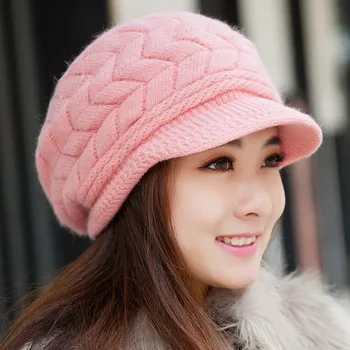 

Winter-style Korean version of lady's pattern rabbit hair cap knitted cap lovely with wool warm wool cap in autumn and winter