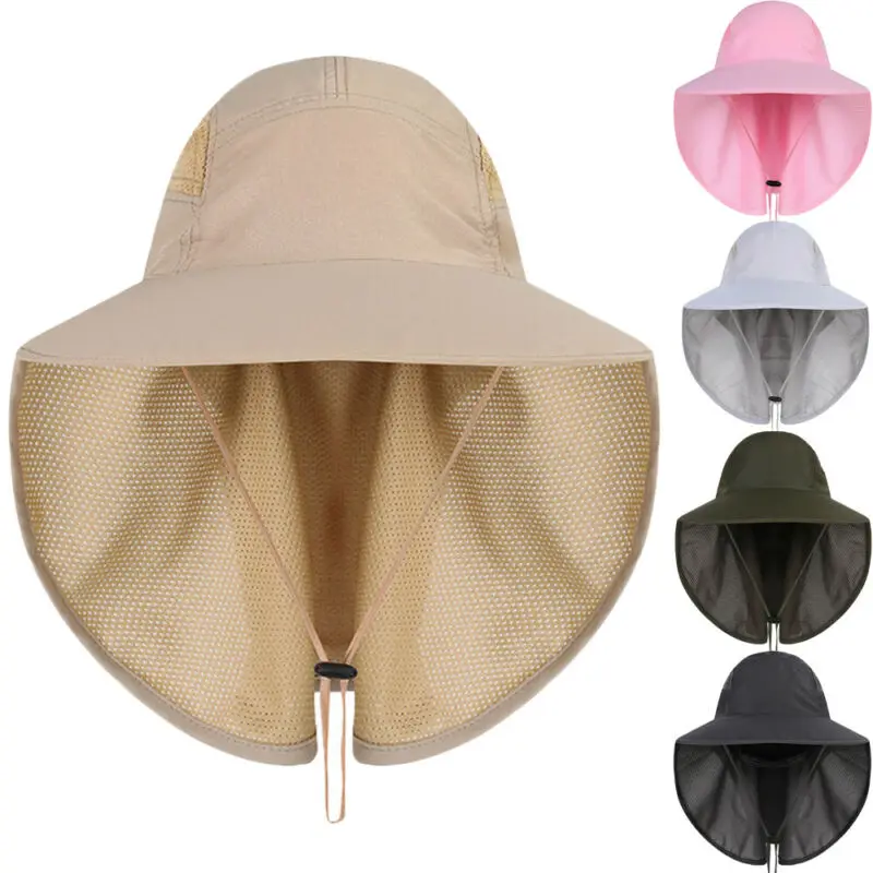 Men Women Outdoor Sports Fishing Hat Hiking UV Protection Face Neck Sun Cap Solid Casual Bucket Hats