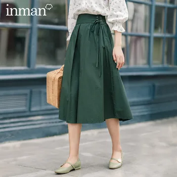 

INMAN 2020 Autumn New Arrival Cotton Drawstring Nipped Waist All-match A-line Skirt