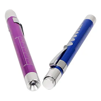 

Free shipping LED Penlight Pen Light Flashlight Torch With Scale Medical EMT Surgical First Aid yellow and white light