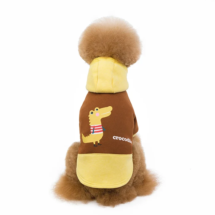 brown yellow Демисезонная одежда для домашних животных, одежда для собак, одинаковый цвет, свитер с капюшоном, узор «крокодиловая кожа», маленькая средняя собака, Тедди, французский Бульдог Померанский - Цвет: brown yellow