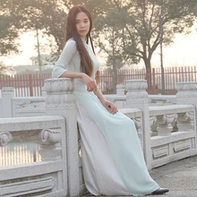 Традиционное вьетнамское шифоновое платье для женщин, улучшенное платье Чонсам в этническом стиле, традиционная одежда с цветочным принтом aodai