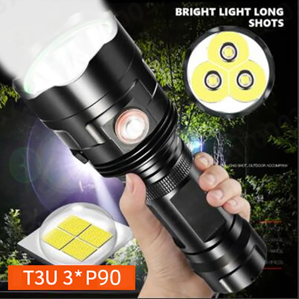 XHP160/XHP90/XHP50 LED Flashlight Torch Rechargeable Waterproof Lamp Zoom Light 