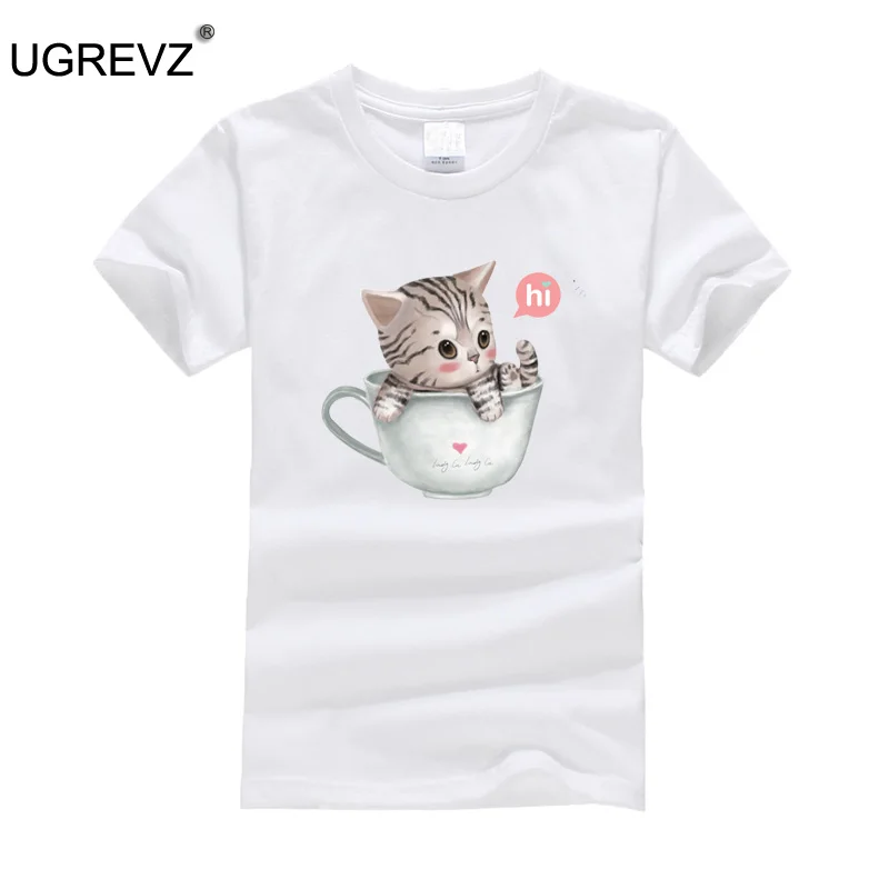 Kids T-Shirt Funny Round Neck Cat and Dog World Peace T Shirts 100% Cotton Linen Breathable Gift for Boys t-Shirt