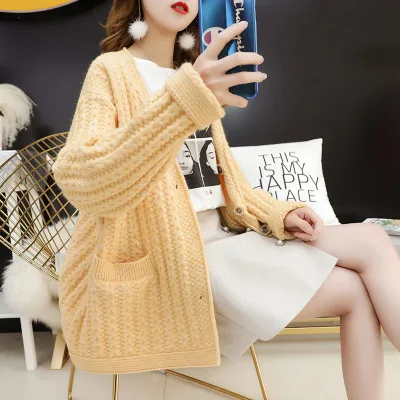 New Women Knit Single Breasted Loose Sweater Autumn Casual Female V Neck Cardigans Outwear Ladies Solid Knitwear