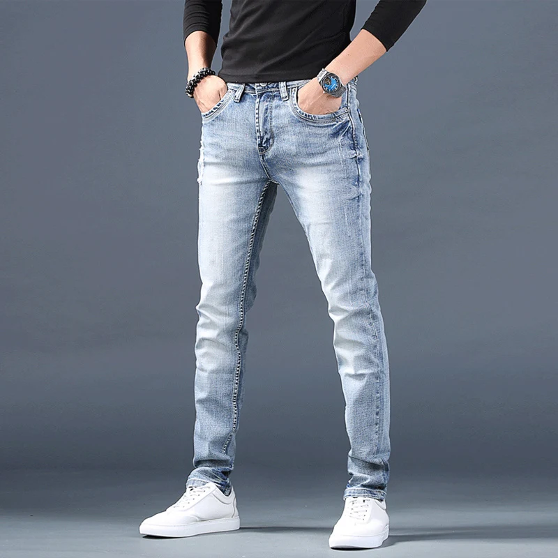 Italian Style Fashion Men Jeans Retro Light Blue Elastic Cotton Ripped Jeans Denim Pencil Pants Vintage Designer Long Trousers Jeans Aliexpress
