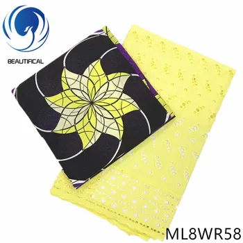 

LIULANZHI African cotton fabric yellow voile lace fabric and black/yellow prints wax fabric 2.5+3yards for dress ML8WR45-ML8WR65