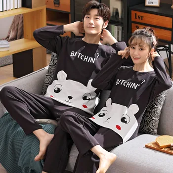 

Ladies' pure cotton pajamas light rest couples style ladies' round-neck striped pajamas set spring new pajamas