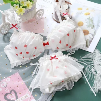 

Japanese Bra & Panties Set Young Girls Kawaii Sweet Lolita Bow Ruffle Intimates Comfortable Sleep Underwear Lingerie Set