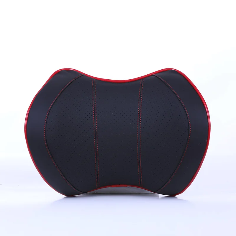 black with red Подушка из искусственной кожи для путешествий, автомобильная поясничная поддержка, подушка для спины и подголовника, подушка для шеи, пена с эффектом памяти, для боли, шейного отдела шеи - Цвет: black with red