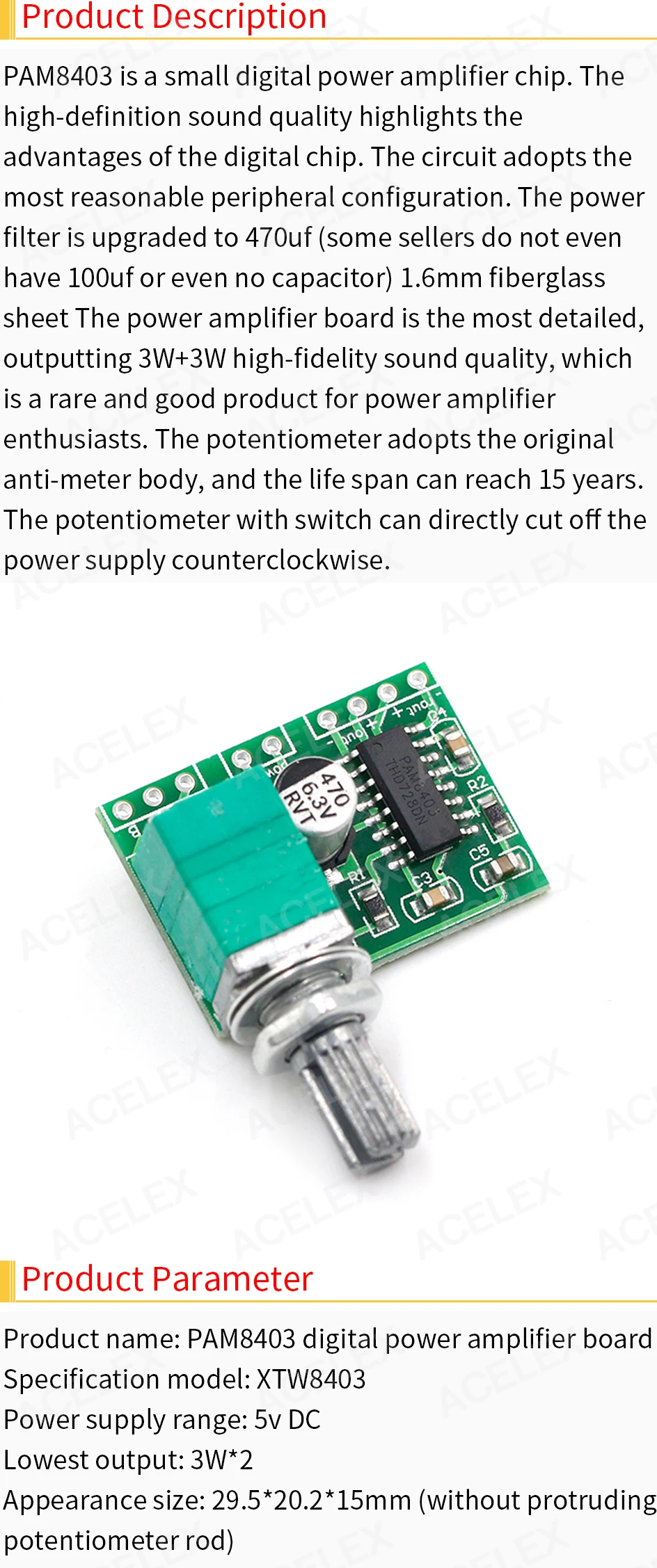 PAM8403 mini 5V digitalt förstärkarkort med switchpotentiometer kan drivas via USB_voghion.com