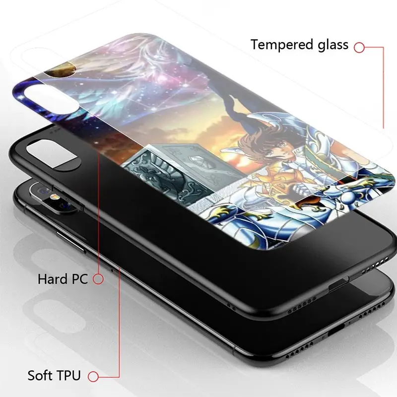 Saint Seiya Case for iPhone 12 Mini 11 Pro Max X XS XR 8 7 6 6S Plus Tempered Glass Black Edge Phone Cover