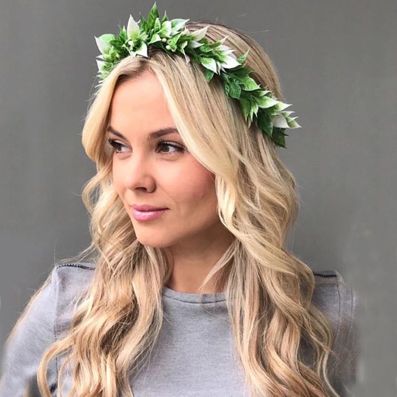 

LEVAO Green Leaves Flower Crown Headband For Women Bride Bride Forest Photography Props Floral Garland Wreath Hairband Headwear