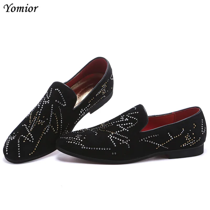 

Summer Flock Pointed Toe Men Leather Shoes New Designer High Quality Formal Dress Flats Party Wedding Loafers Rivet Shoes