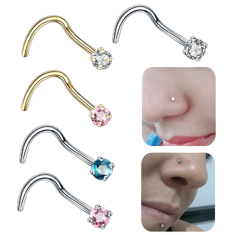 1PC Steel 20G Nose Piercing Stud Nariz Prong 2mm &amp 2.5mm CZ Gem Screw Nostril Conch Earrings Body Jewelry for Women | Украшения и