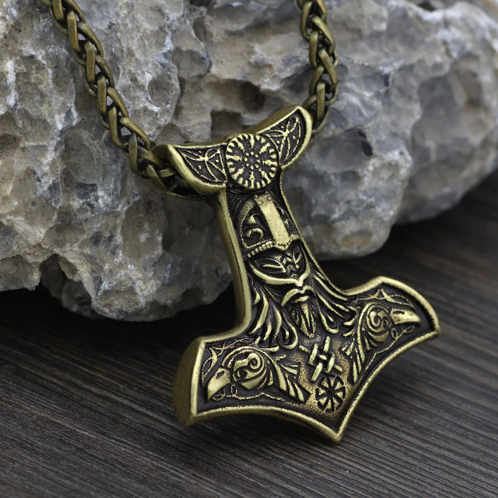 

Hot Sales Viking Odin Logo Retro Double Headed Crow Necklace Pendant Fashion Man Accessories