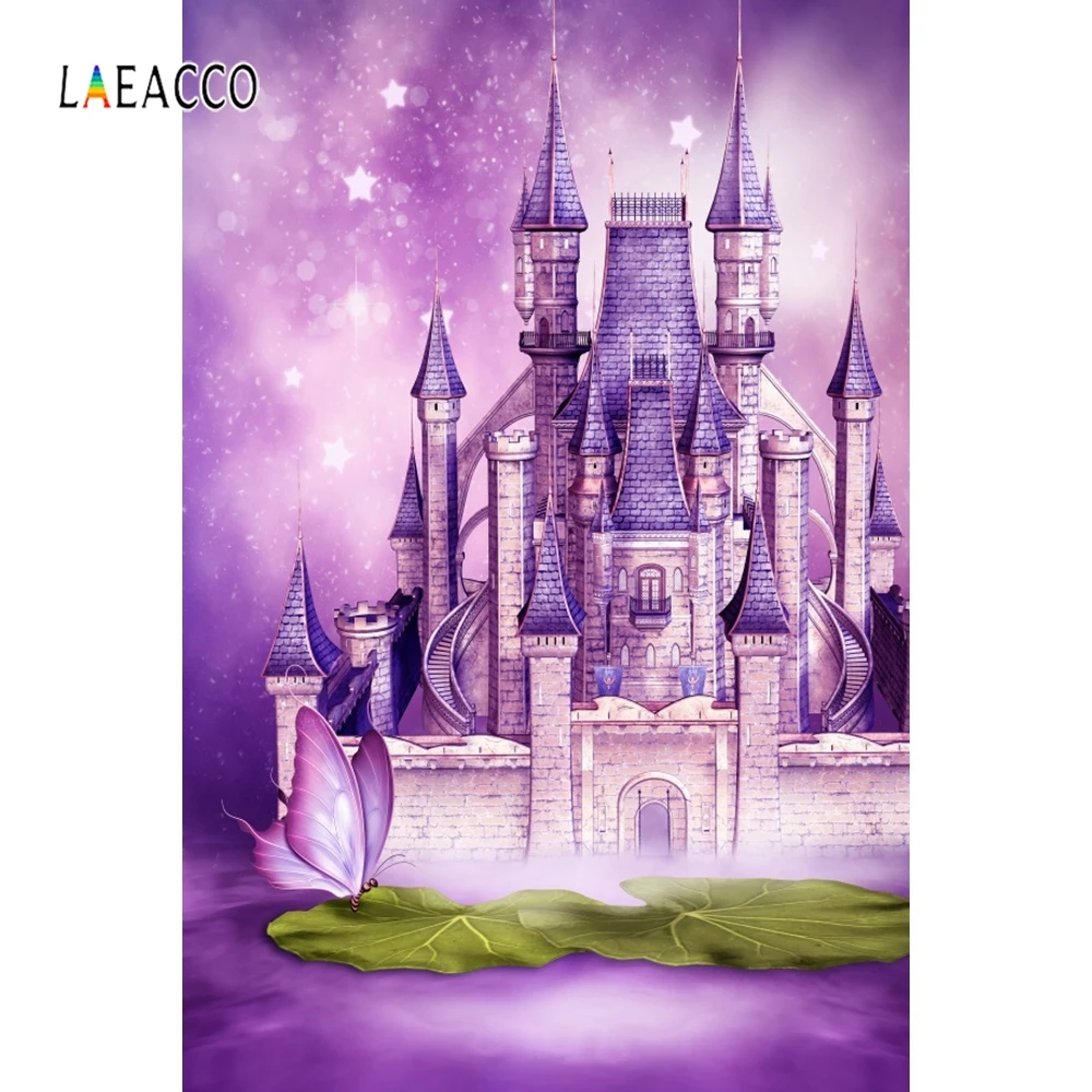 Laeacco Розовое Небо Звезды замок Кнопка лотос лист фотографический фон детский
