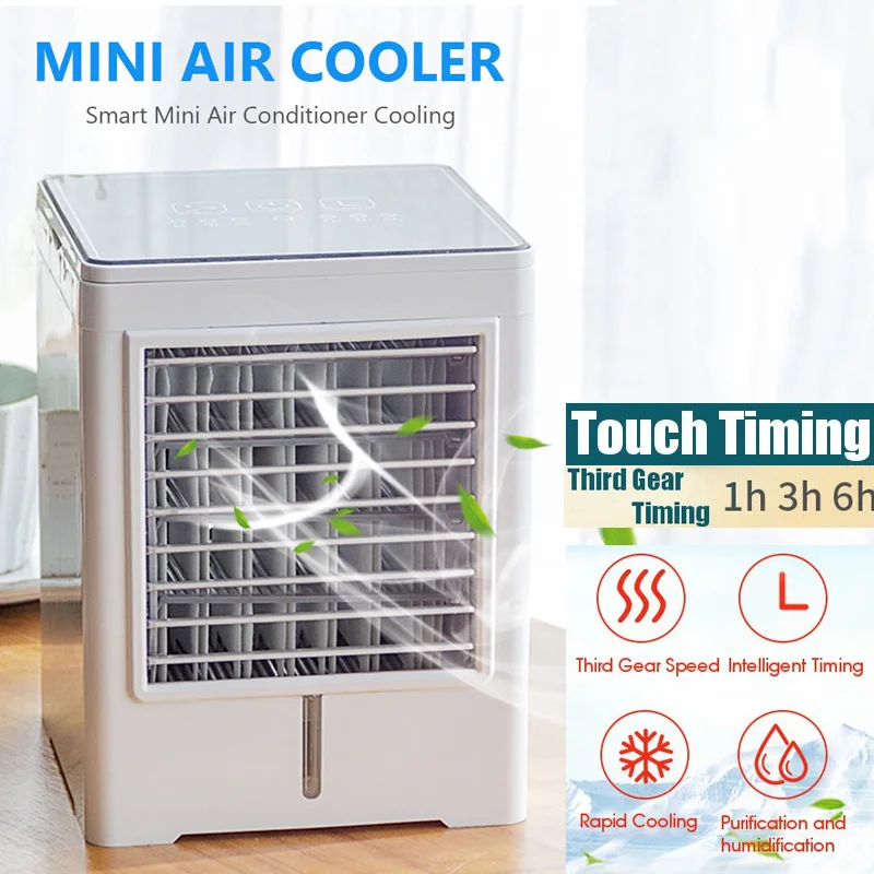 

Mini Home Air Conditioner Portable Air Conditioning Personal Space Air Cooler USB Humidifier Desk Air Cooling Fan Touch Timing