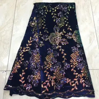 

French Net Lace Fabric With Sequins Velvet Fabric 2020 High Quality Lace African Lace Fabric For Wedding Sewing FD722