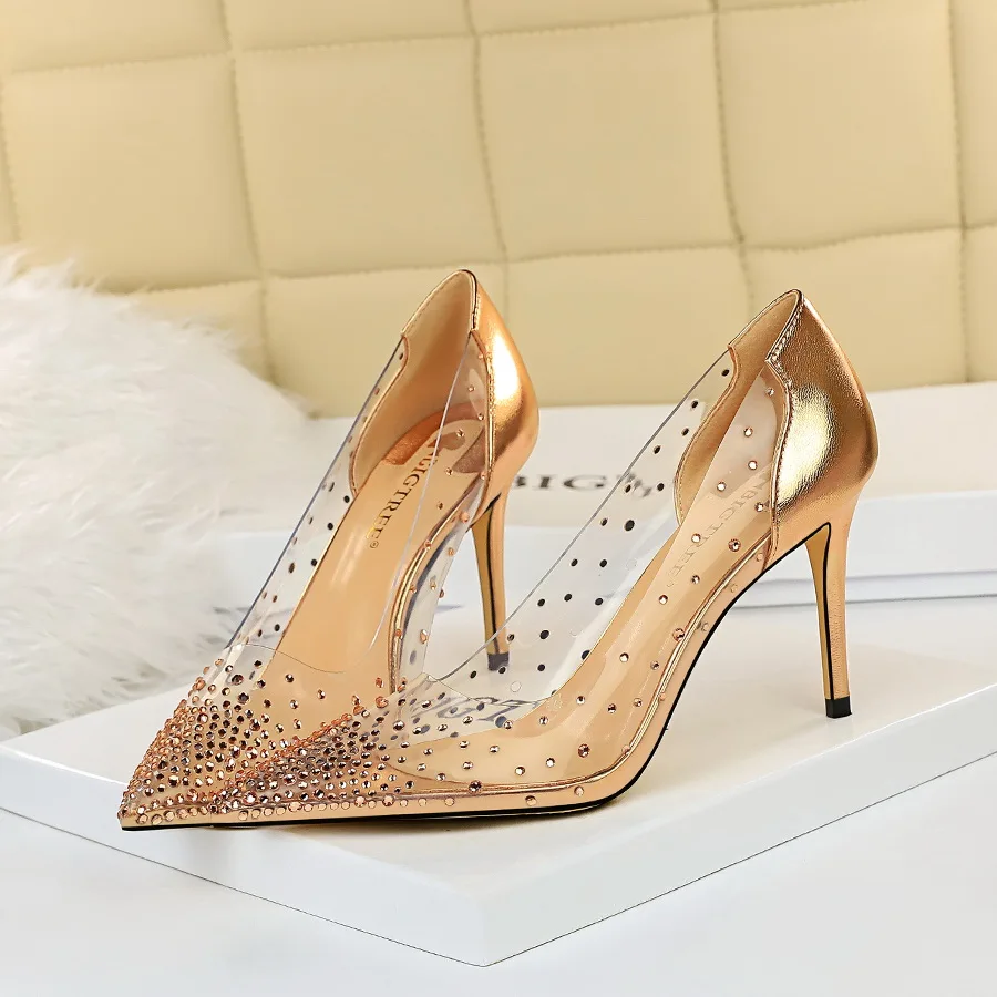 Women 10cm High Heels Glitter Sequins Chunky Clear Heel Pumps Wedding Shoes  | eBay