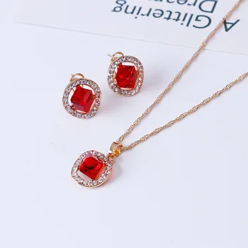 

Gifts for Women Indian Fashion Jewelry Square Crystal Necklace Earrings Party Women Jewelry Accessories Bridal Jewelry Sets