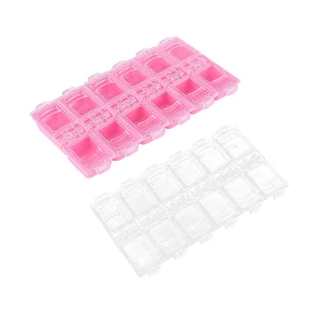 

2pcs 12-Grid Storage Box Fake Nail Piece Storage Case Nail Art Supplies Storage Container for Home Daily Use (Pink + Transparent