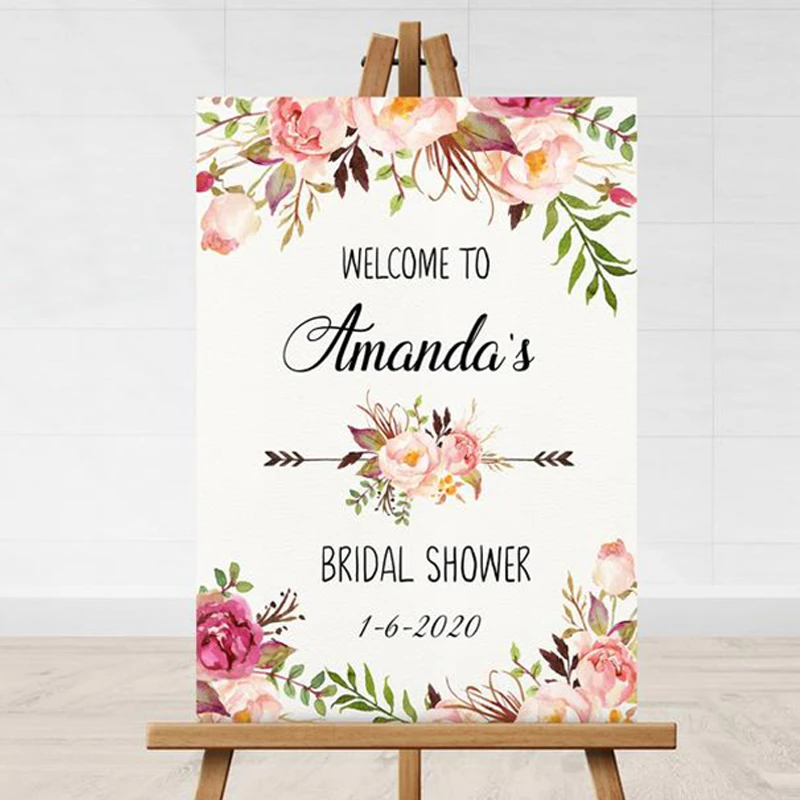 Bridal Shower Welcome Sign Wooden Floral Bridal Shower Welcome Sign  Printable Welcome Board Custom Rustic Sign|Party Direction Signs| -  AliExpress