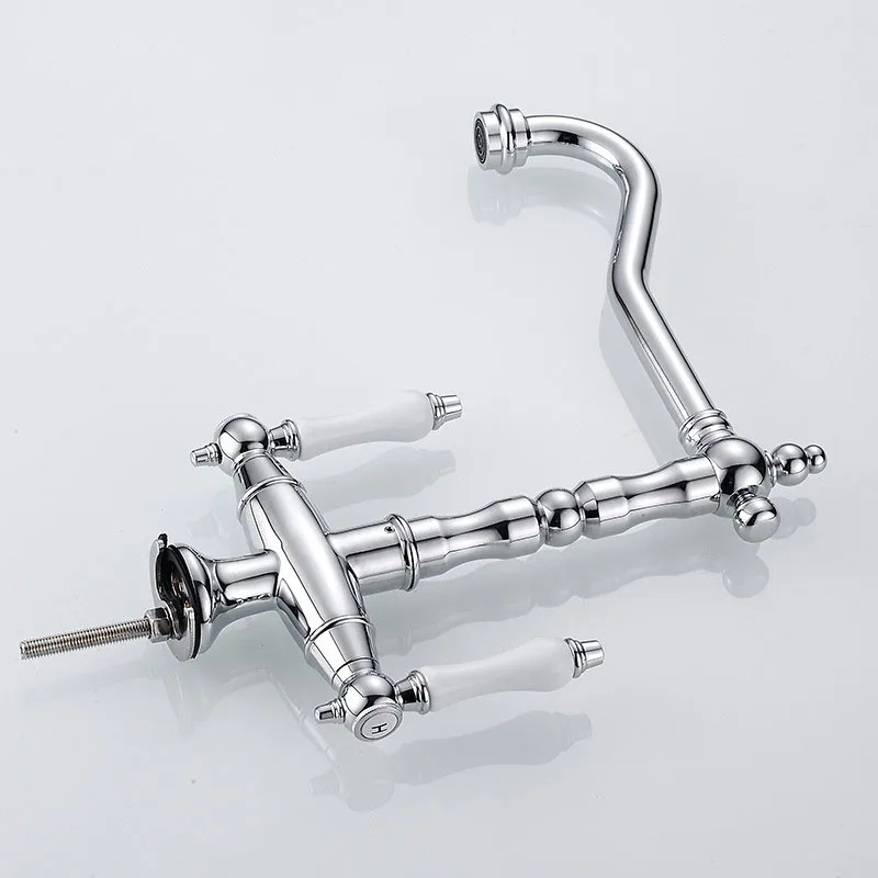 European Kitchen Faucet Plating Double Handle Faucet 360° Rotating Sink Hot And Cold Water Faucet