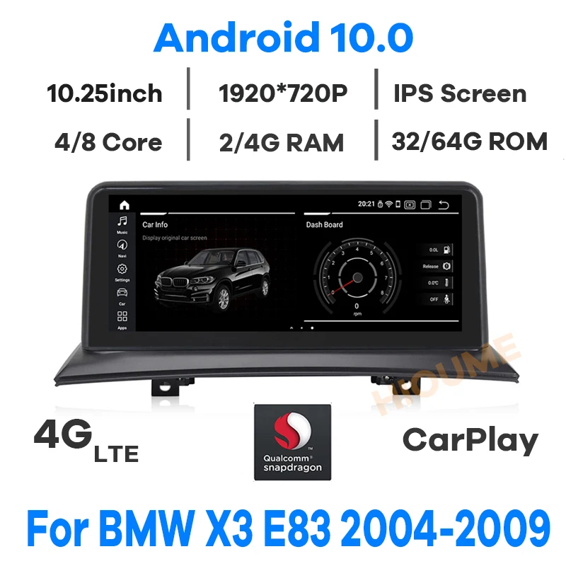 10.25&quot Qualcomm Snapdragon CPU Android 10 Car Multimedia Player GPS for BMW X3 E83 2004-2009 Radio Navigation Head unit Stereo |