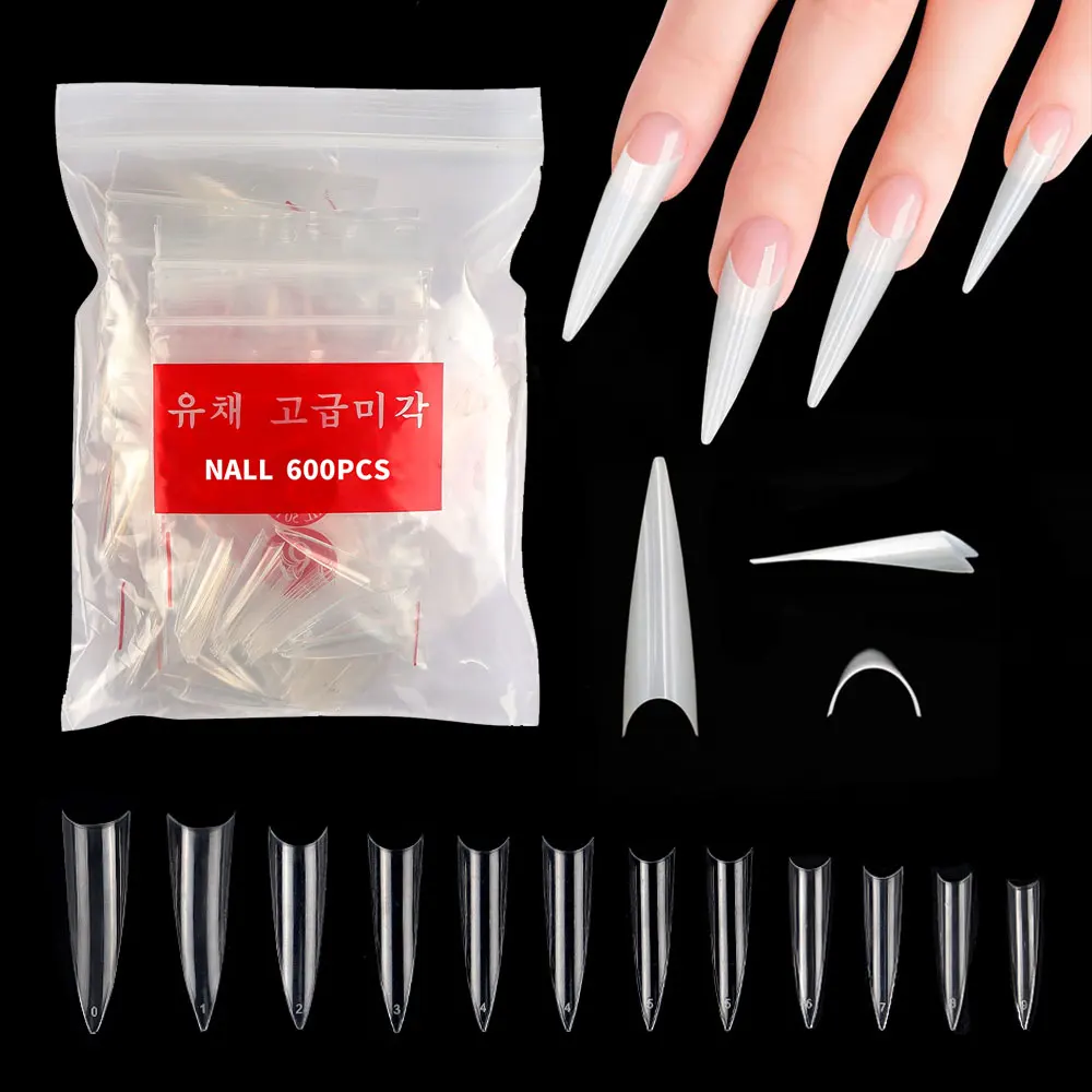 Best Price 600pcs/100pcs Nail Tips  Long Pointed Nails Clear Natural White Fake Nails 531y0YB3b7V