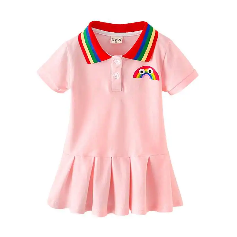 

Baby Girl Lapel Embroidery Tennis Dress Summer Children Clothing Cute Pleated Dress Kids Short-sleeve Shirt Dresses Toddler