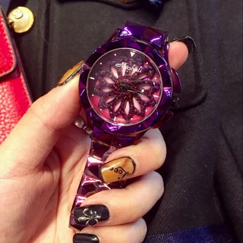 

TURN-AROUND STEEL WATCHBAND LADIES WATCH LEISURE SIMPLE WATCH FEMALE FASHION DRESS MATCH WATERPROOF LADY ROTATION WRISTWATCH