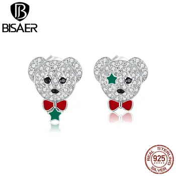 

BISAER Animal Earrings 925 Sterling Silver Cute Bears Shining Zirconse Stud Earrings for Women Sterling Silver Fashion Jewelry