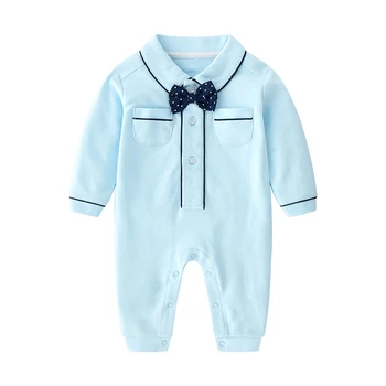 

Autumn New Baby Boys Gentlemen Style Blue Color Romper
