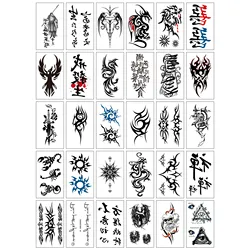 30pcs Small Dark Black Waterproof Temporary Tattoos for Women Men Kids Tattoo Flowers Letters Face Stickers Boys Girls Body Art