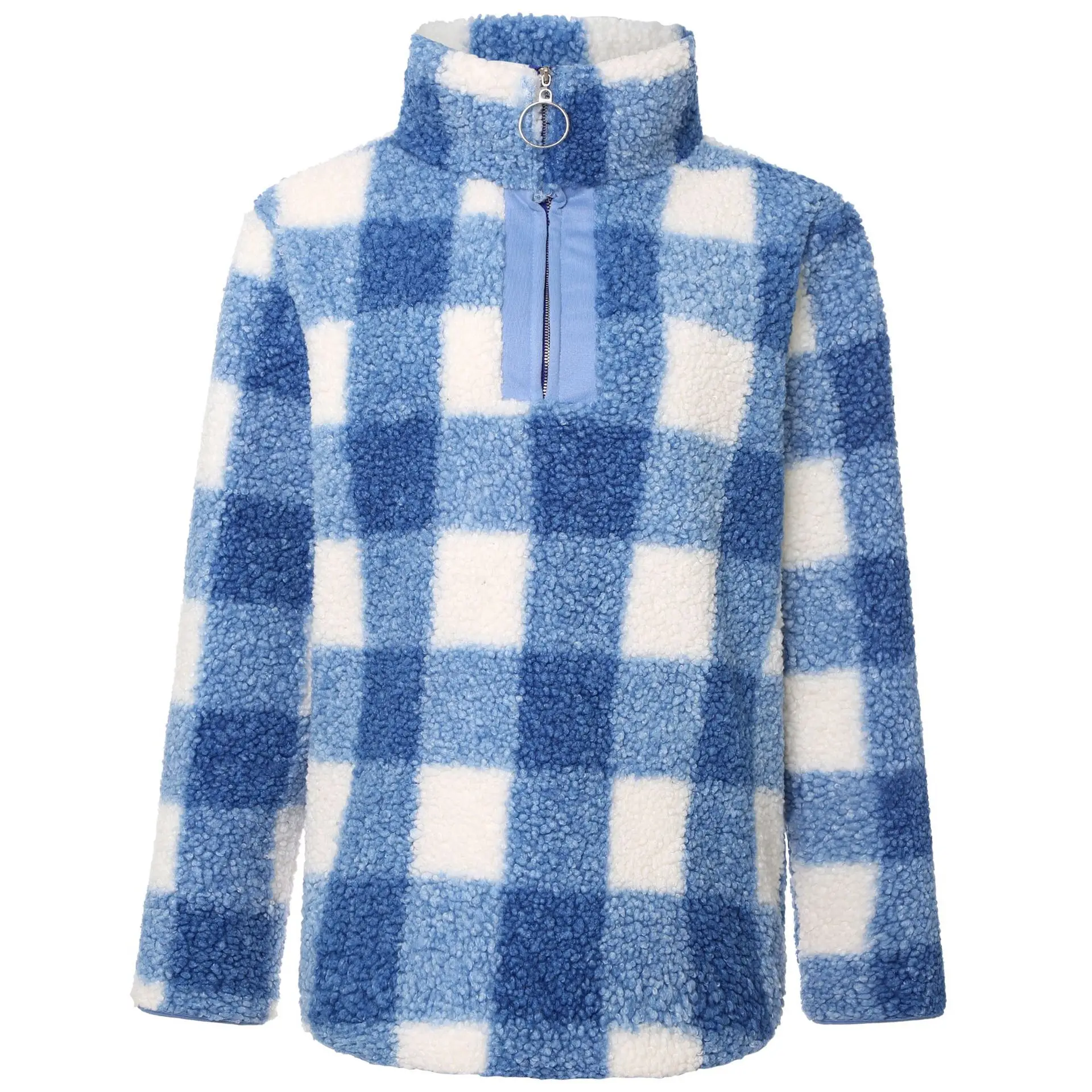 New Autumn and Winter New Plush Long-Sleeve Zipper Plaid Sweater Cardigan Coat
