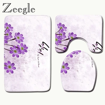 

Zeegle Microfiber Bathroom Bath Mat Absorbent Flowers Print Toilet Rugs Bathroom Shower Mats Non-slip Bath Mat Set