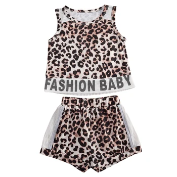 

1-4Y Kid Baby Girls Clothes Sets Leopard Letter Print Sleeveless Vest Tops+Shorts 2pcs Outfits Summer Children Clothing